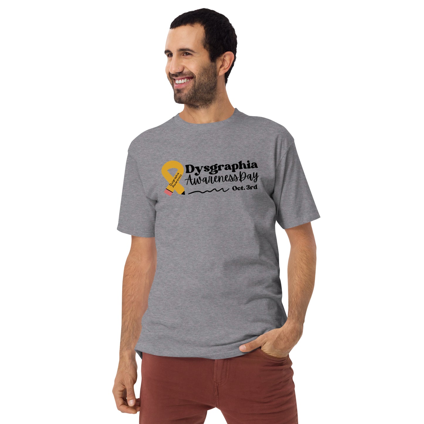 Men’s Dysgraphia Awareness Day premium heavyweight tee