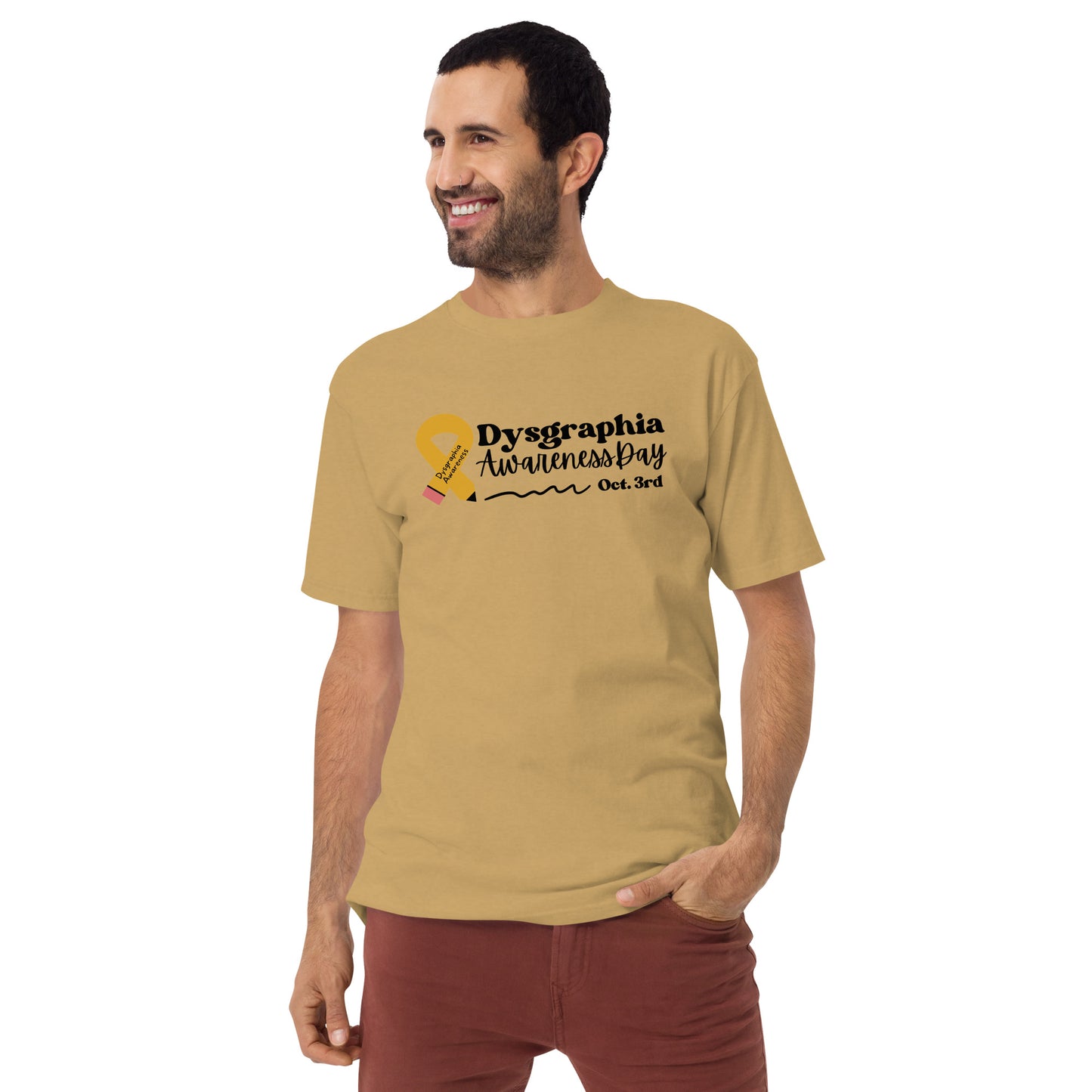 Men’s Dysgraphia Awareness Day premium heavyweight tee