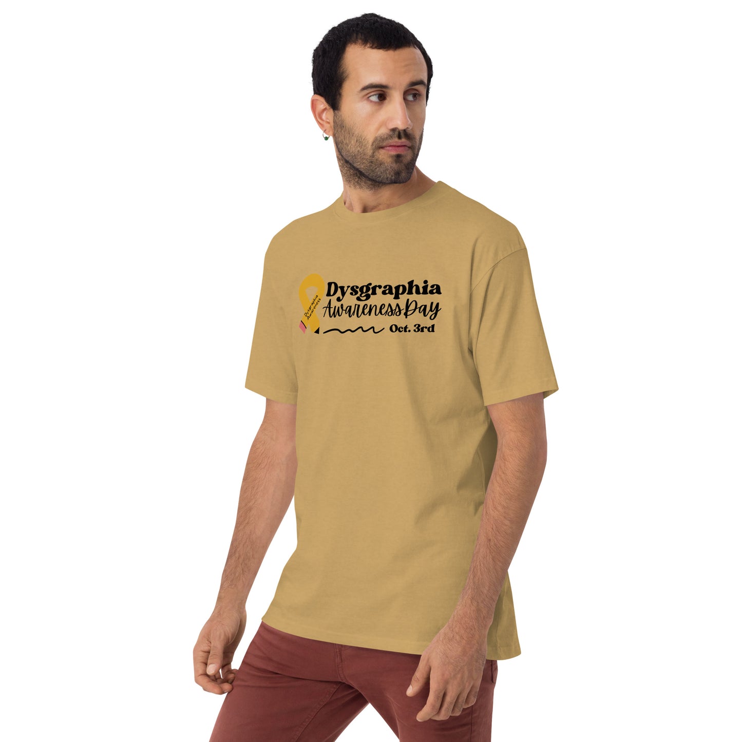Men’s Dysgraphia Awareness Day premium heavyweight tee