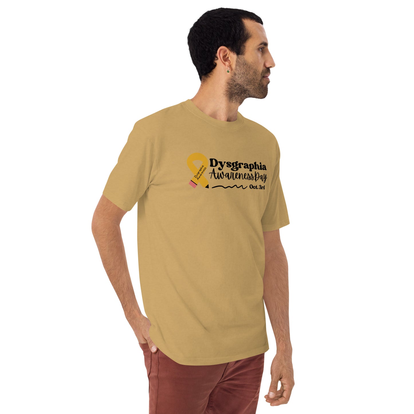 Men’s Dysgraphia Awareness Day premium heavyweight tee