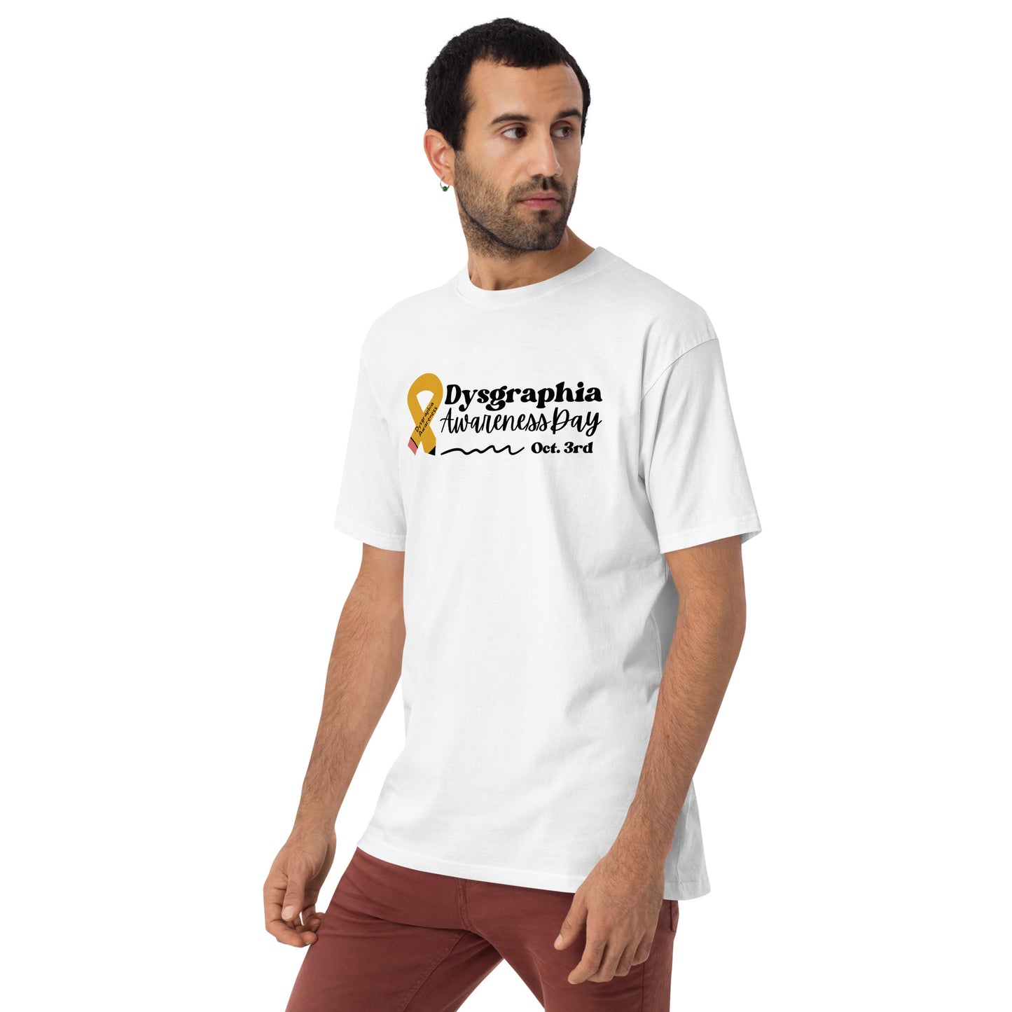 Men’s Dysgraphia Awareness Day premium heavyweight tee