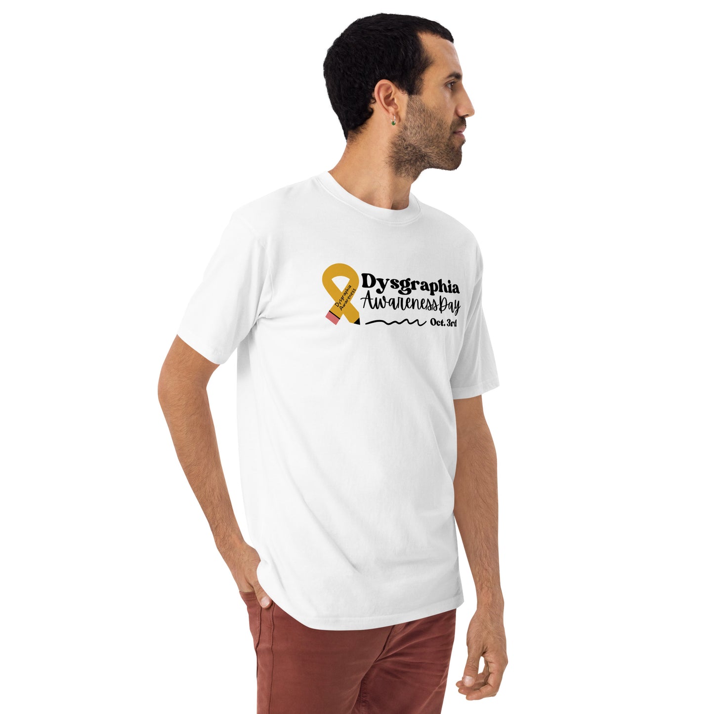 Men’s Dysgraphia Awareness Day premium heavyweight tee