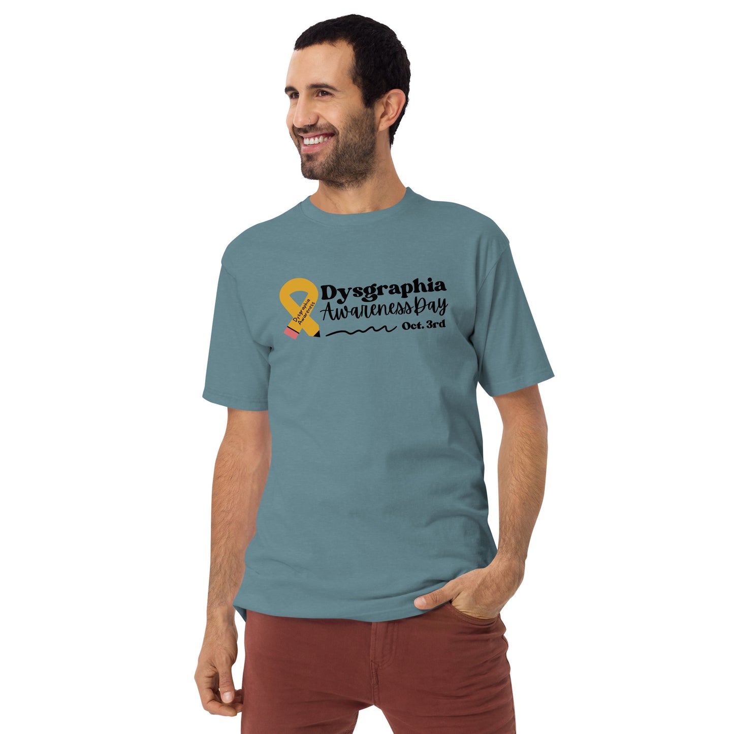 Men’s Dysgraphia Awareness Day premium heavyweight tee