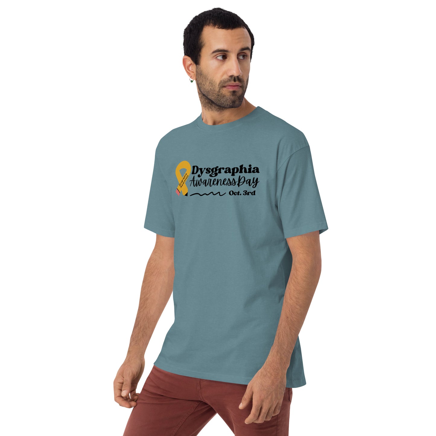 Men’s Dysgraphia Awareness Day premium heavyweight tee