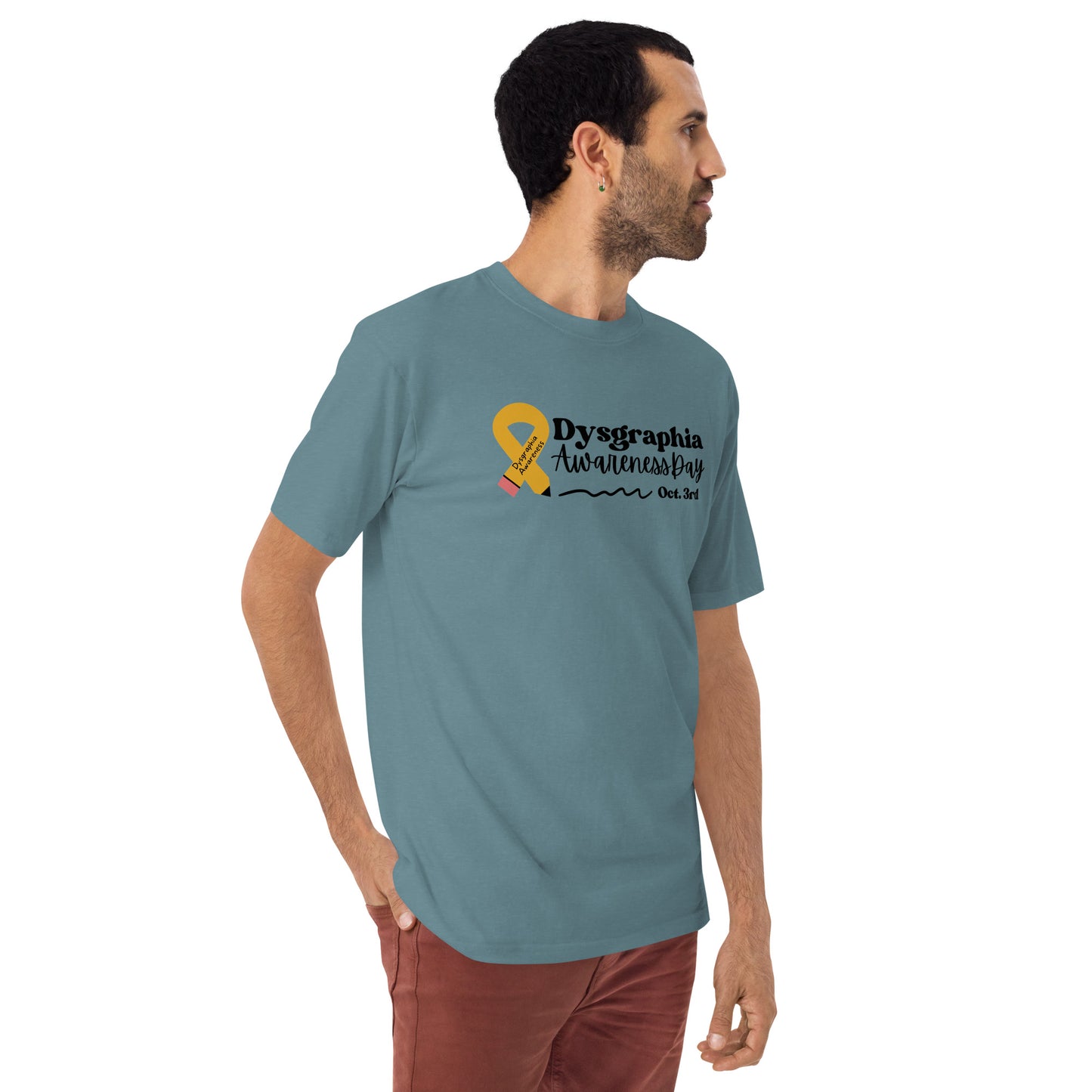 Men’s Dysgraphia Awareness Day premium heavyweight tee