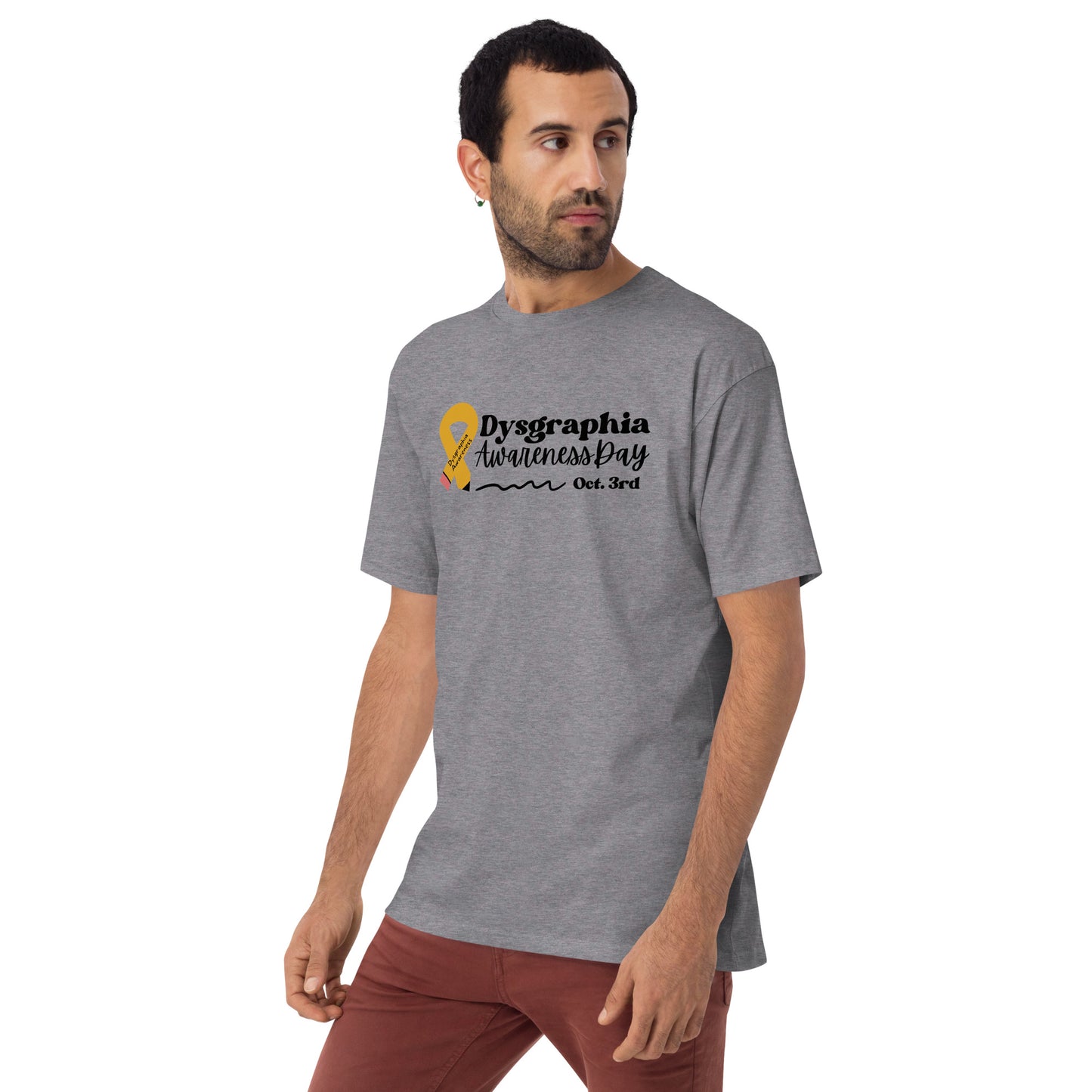 Men’s Dysgraphia Awareness Day premium heavyweight tee