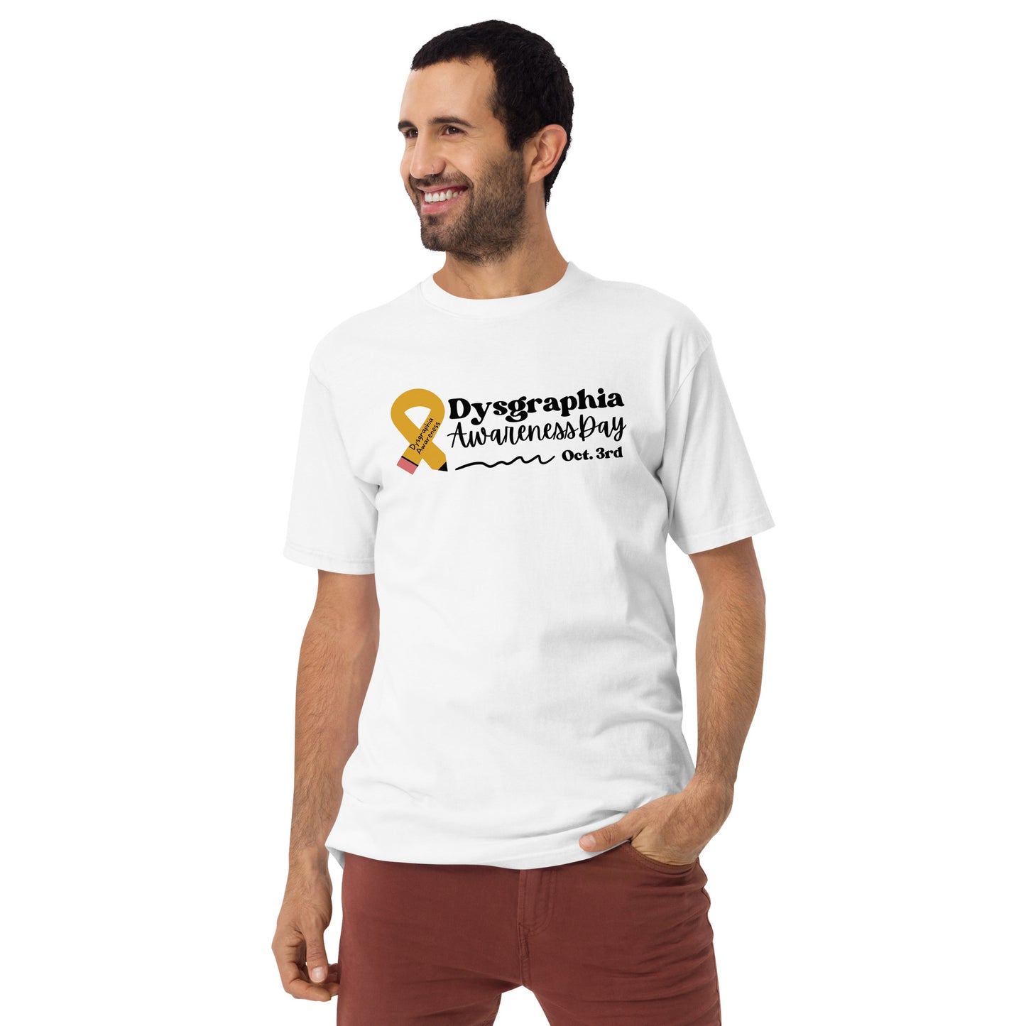 Men’s Dysgraphia Awareness Day premium heavyweight tee